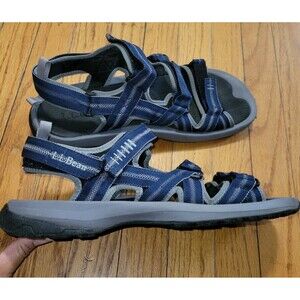 LL Bean Mohegan Sandals Sz 13M Blue & Grey 4 Adjustable Hook Loop Straps Fisher
